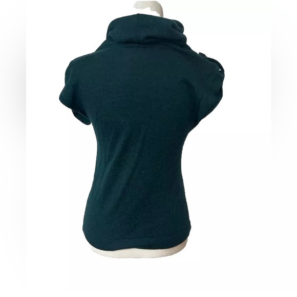 Womens Cowl Neck Sweater S Teal wool blend short sleeve button accent layering - Picture 4 of 10